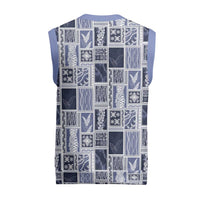 Vintage Aloha Block Quilt Christmas Knitted V-Neck Vest Blue Inspired Lei Motifs - Polynesian Pride