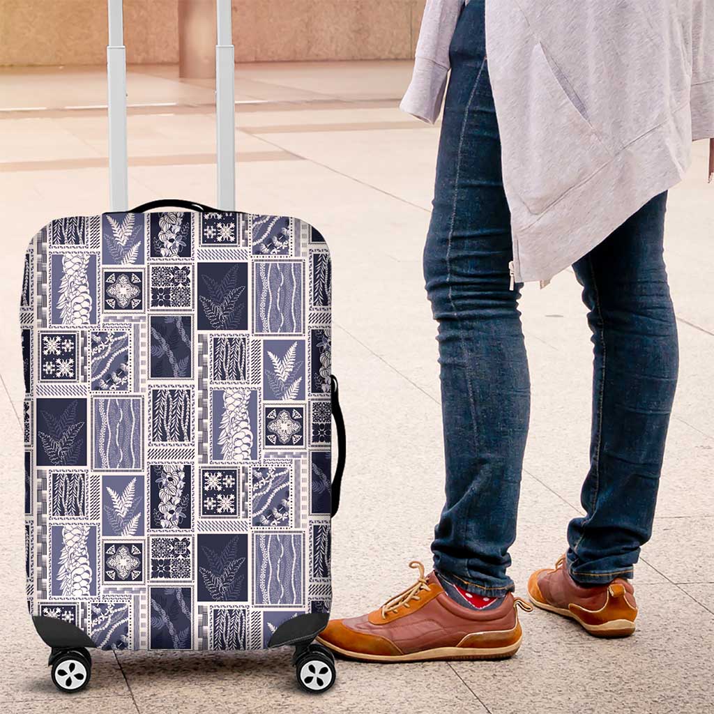 Vintage Aloha Block Quilt Luggage Cover Blue Inspired Lei Motifs - Polynesian Pride