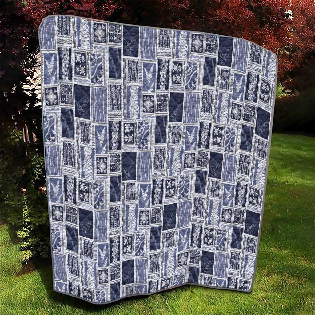 Vintage Aloha Block Quilt Quilt Blue Inspired Lei Motifs - Polynesian Pride