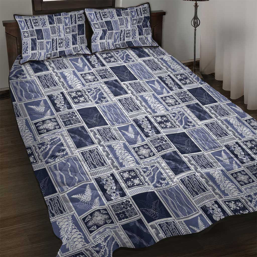 Vintage Aloha Block Quilt Quilt Bed Set Blue Inspired Lei Motifs - Polynesian Pride
