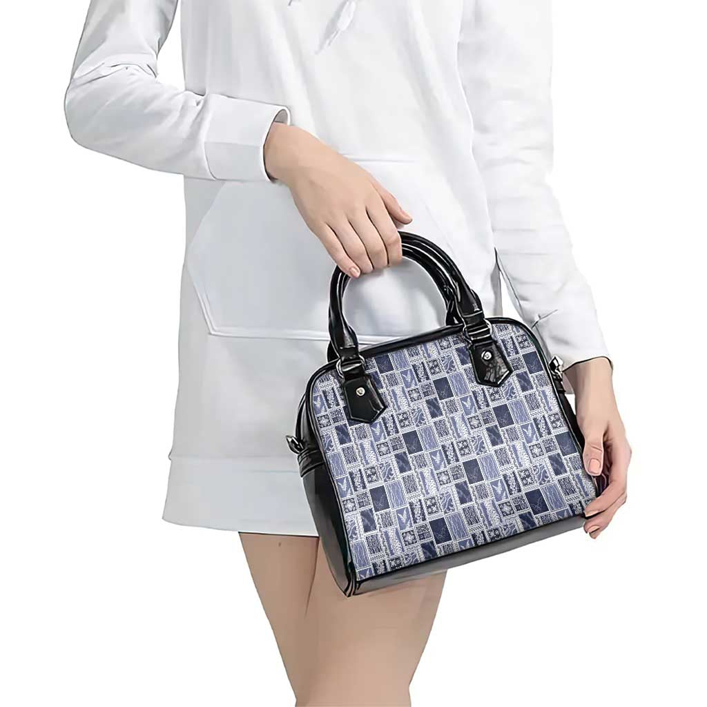 Vintage Aloha Block Quilt Shoulder Handbag Blue Inspired Lei Motifs - Polynesian Pride