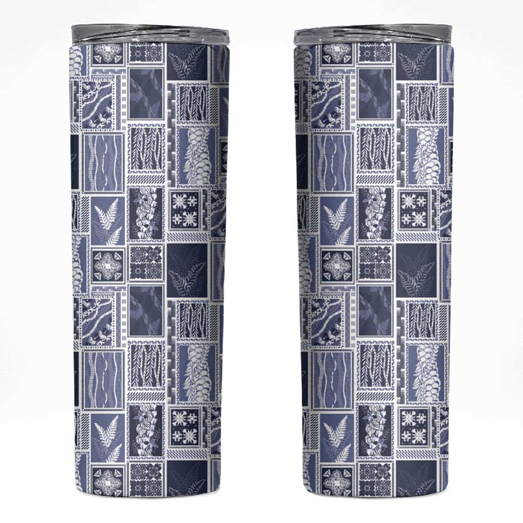 Vintage Aloha Block Quilt Skinny Tumbler Blue Inspired Lei Motifs LT9 Blue - Polynesian Pride