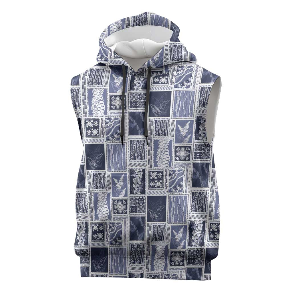 Vintage Aloha Block Quilt Sleeveless Hoodie Blue Inspired Lei Motifs LT9 Blue - Polynesian Pride