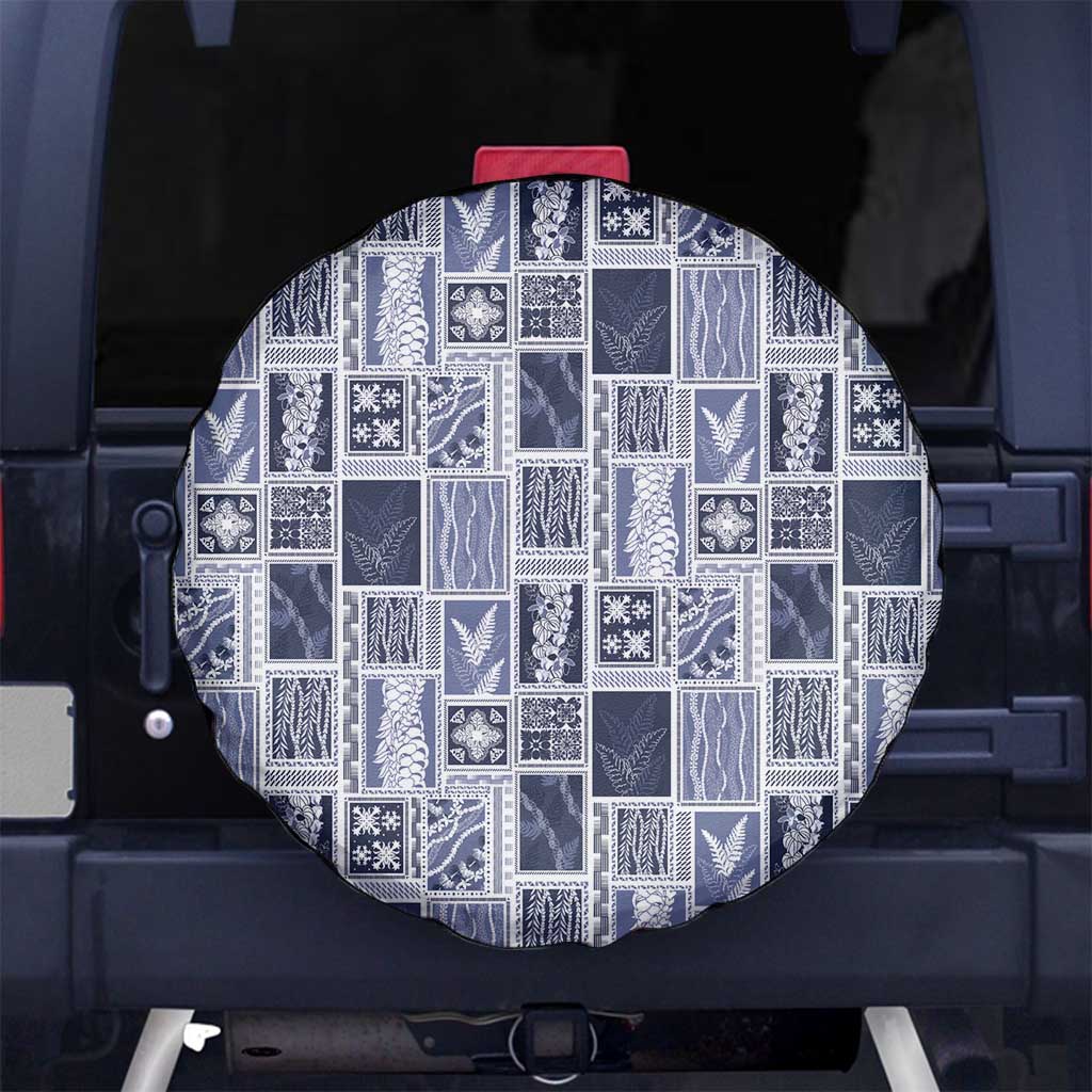 Vintage Aloha Block Quilt Spare Tire Cover Blue Inspired Lei Motifs - Polynesian Pride