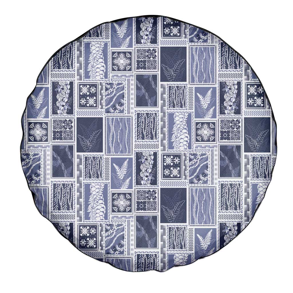 Vintage Aloha Block Quilt Spare Tire Cover Blue Inspired Lei Motifs - Polynesian Pride