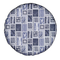 Vintage Aloha Block Quilt Spare Tire Cover Blue Inspired Lei Motifs - Polynesian Pride