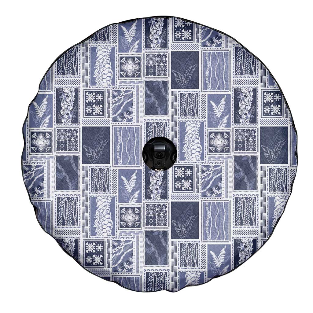 Vintage Aloha Block Quilt Spare Tire Cover Blue Inspired Lei Motifs - Polynesian Pride