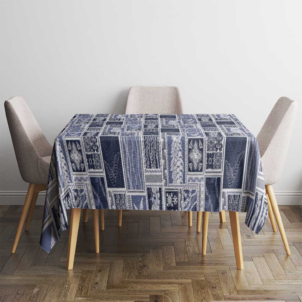 Vintage Aloha Block Quilt Tablecloth Blue Inspired Lei Motifs - Polynesian Pride