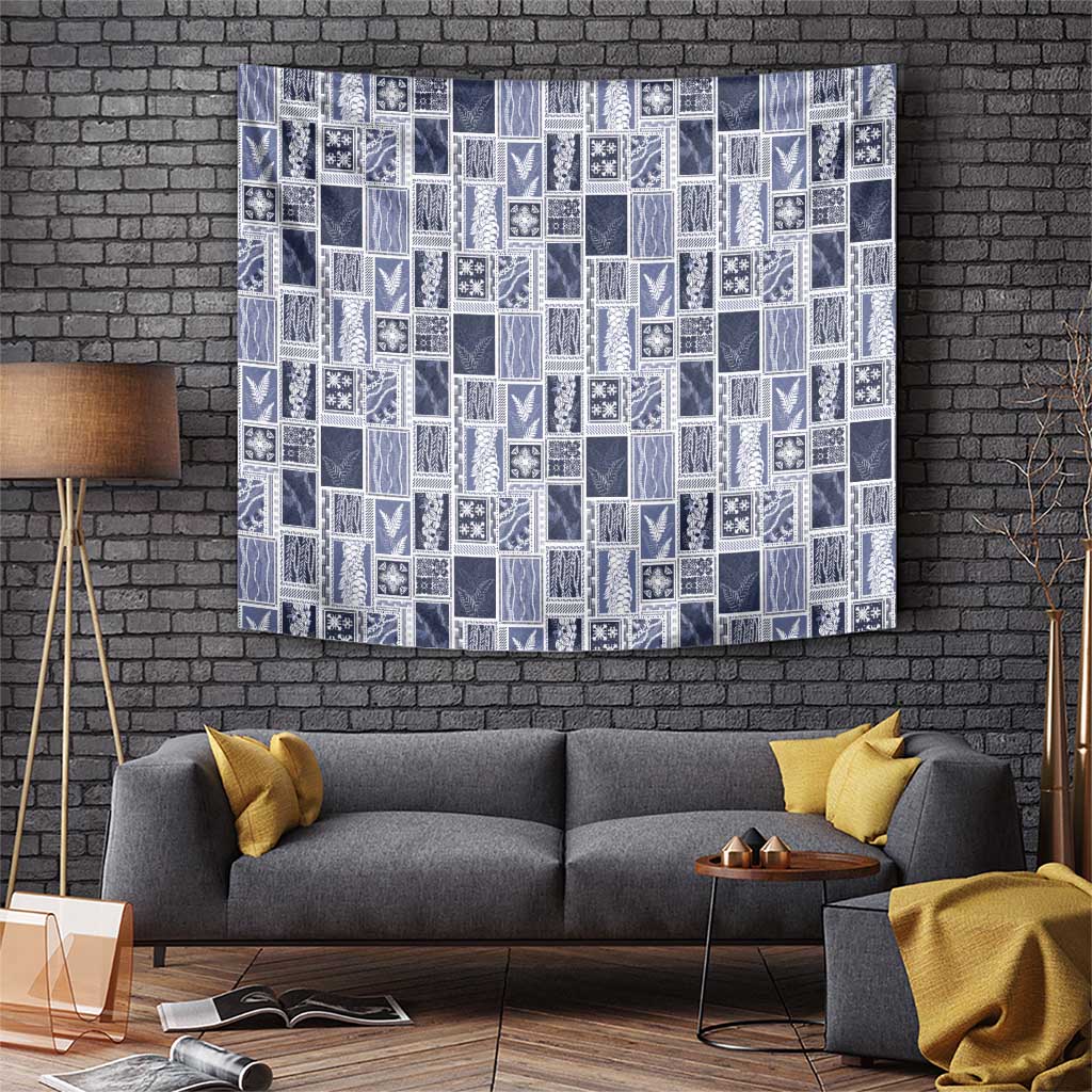 Vintage Aloha Block Quilt Tapestry Blue Inspired Lei Motifs - Polynesian Pride