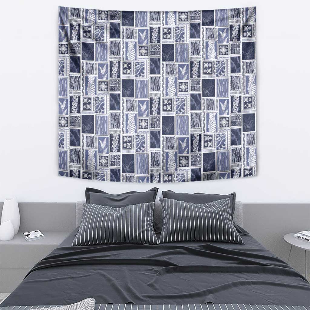 Vintage Aloha Block Quilt Tapestry Blue Inspired Lei Motifs LT9 - Polynesian Pride
