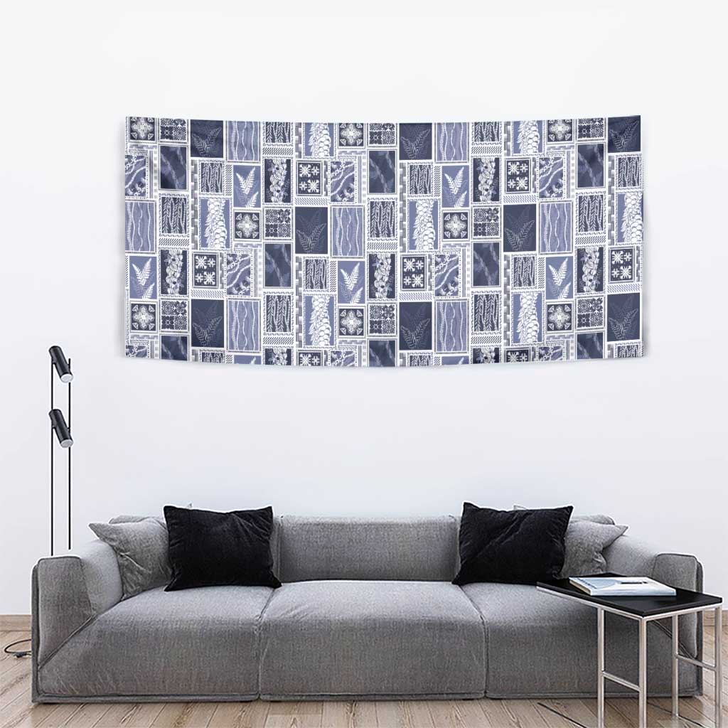 Vintage Aloha Block Quilt Tapestry Blue Inspired Lei Motifs LT9 - Polynesian Pride