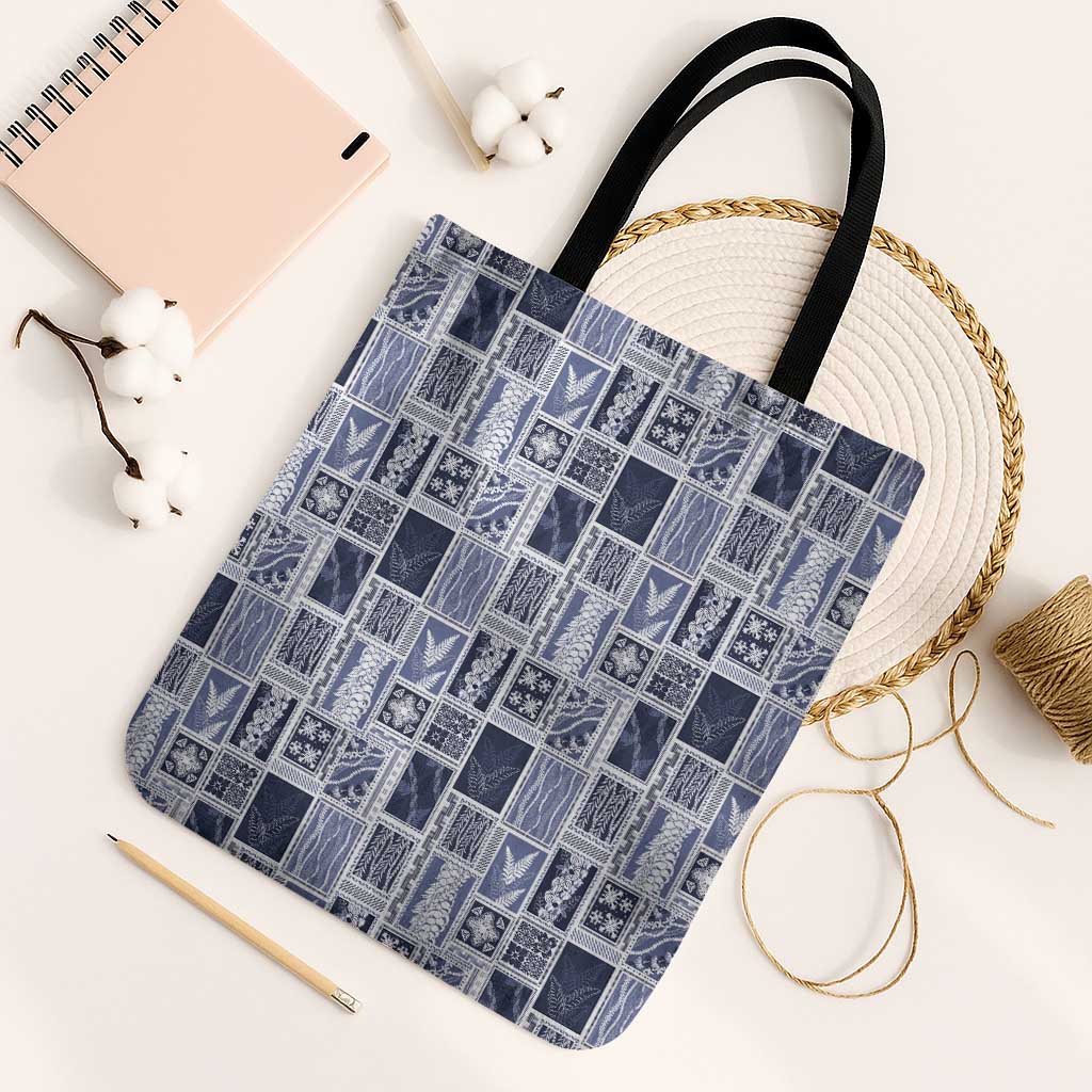 Vintage Aloha Block Quilt Tote Bag Blue Inspired Lei Motifs - Polynesian Pride