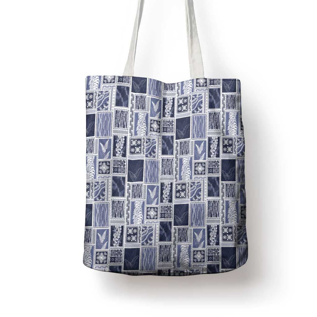 Vintage Aloha Block Quilt Tote Bag Blue Inspired Lei Motifs - Polynesian Pride