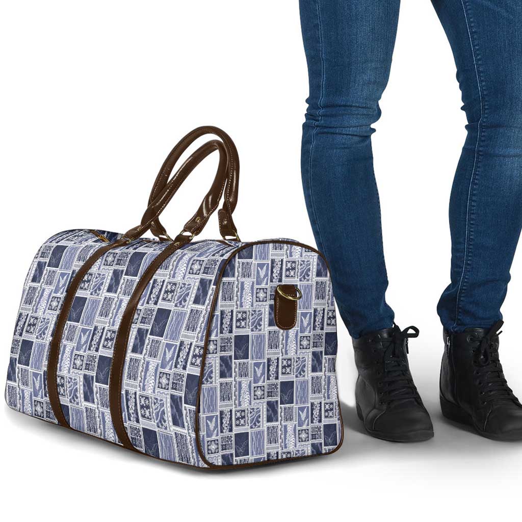 Vintage Aloha Block Quilt Travel Bag Blue Inspired Lei Motifs - Polynesian Pride