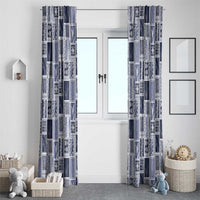 Vintage Aloha Block Quilt Window Curtain Blue Inspired Lei Motifs - Polynesian Pride