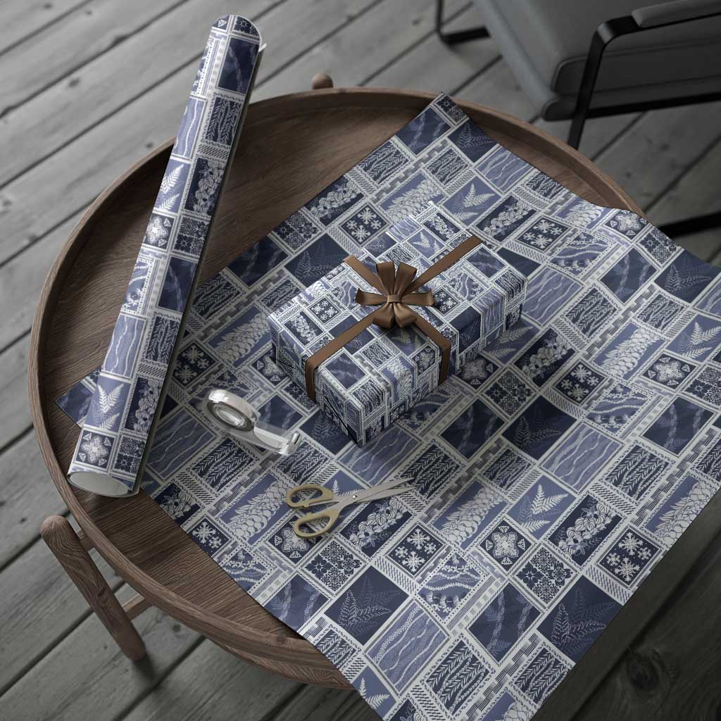 Vintage Aloha Block Quilt Wrapping Paper Blue Inspired Lei Motifs - Polynesian Pride