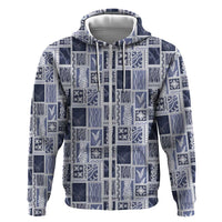 Vintage Aloha Block Quilt Zip Hoodie Blue Inspired Lei Motifs LT9 Zip Hoodie Blue - Polynesian Pride