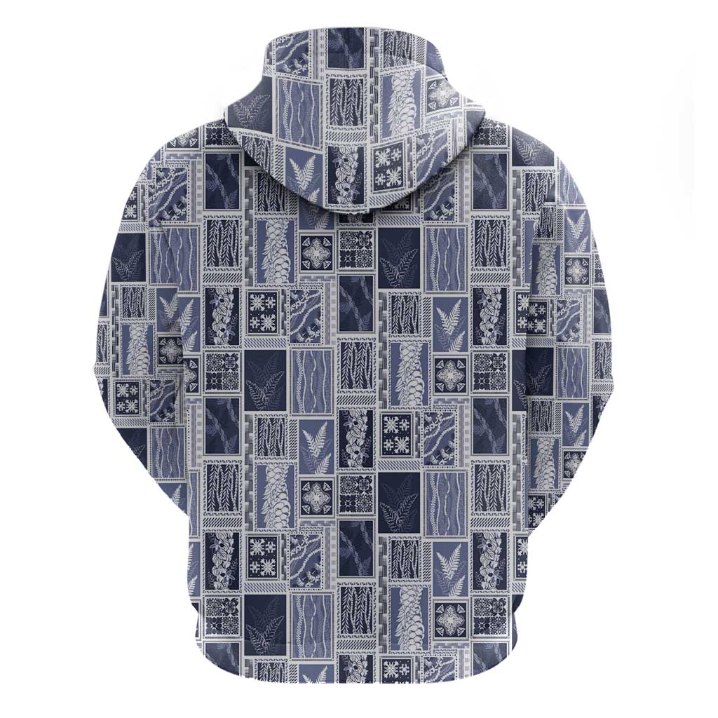 Vintage Aloha Block Quilt Zip Hoodie Blue Inspired Lei Motifs LT9 - Polynesian Pride