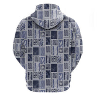 Vintage Aloha Block Quilt Zip Hoodie Blue Inspired Lei Motifs LT9 - Polynesian Pride