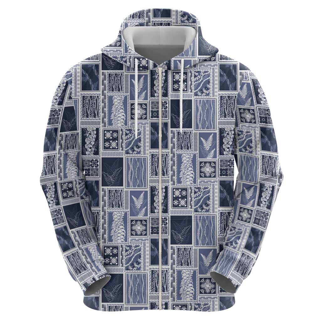 Vintage Aloha Block Quilt Zip Hoodie Blue Inspired Lei Motifs LT9 - Polynesian Pride