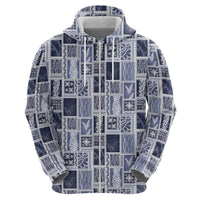 Vintage Aloha Block Quilt Zip Hoodie Blue Inspired Lei Motifs LT9 - Polynesian Pride