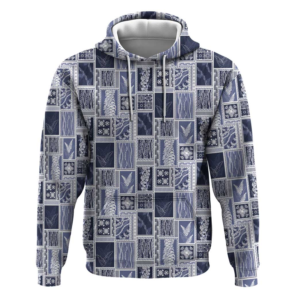 Vintage Aloha Block Quilt Zip Hoodie Blue Inspired Lei Motifs LT9 Pullover Hoodie Blue - Polynesian Pride