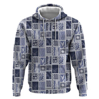Vintage Aloha Block Quilt Zip Hoodie Blue Inspired Lei Motifs LT9 Pullover Hoodie Blue - Polynesian Pride
