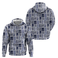 Vintage Aloha Block Quilt Zip Hoodie Blue Inspired Lei Motifs LT9 - Polynesian Pride