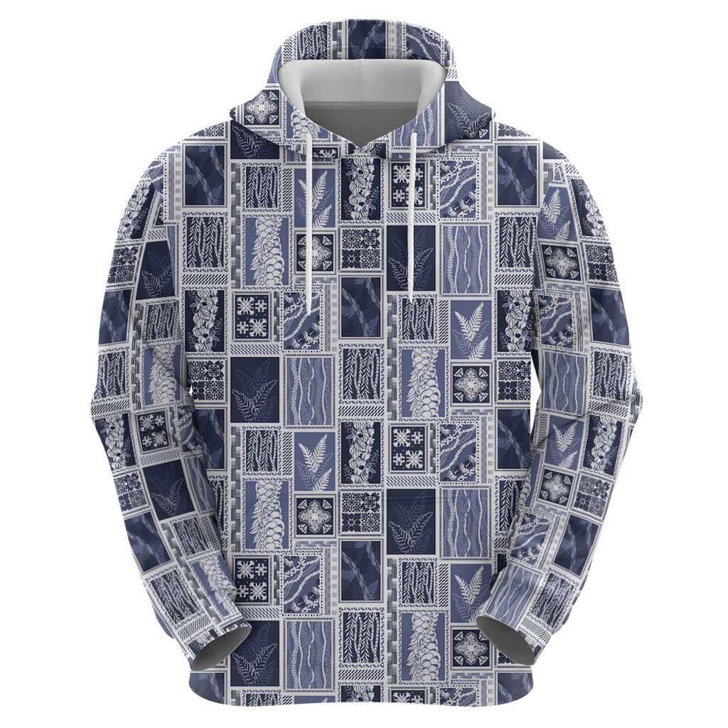 Vintage Aloha Block Quilt Zip Hoodie Blue Inspired Lei Motifs LT9 - Polynesian Pride