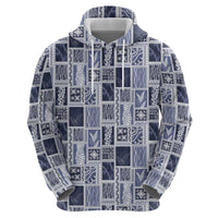 Vintage Aloha Block Quilt Zip Hoodie Blue Inspired Lei Motifs LT9 - Polynesian Pride