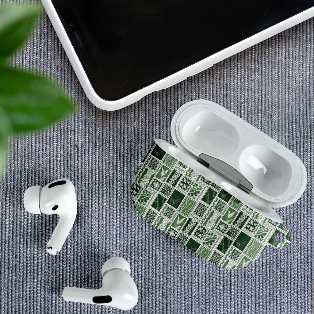 Vintage Aloha Block Quilt AirPods Case Green Inspired Lei Motifs - Polynesian Pride