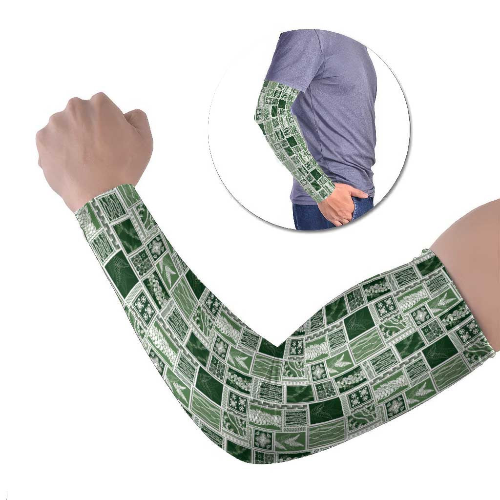 Vintage Aloha Block Quilt Arm Sleeves Green Inspired Lei Motifs - Polynesian Pride