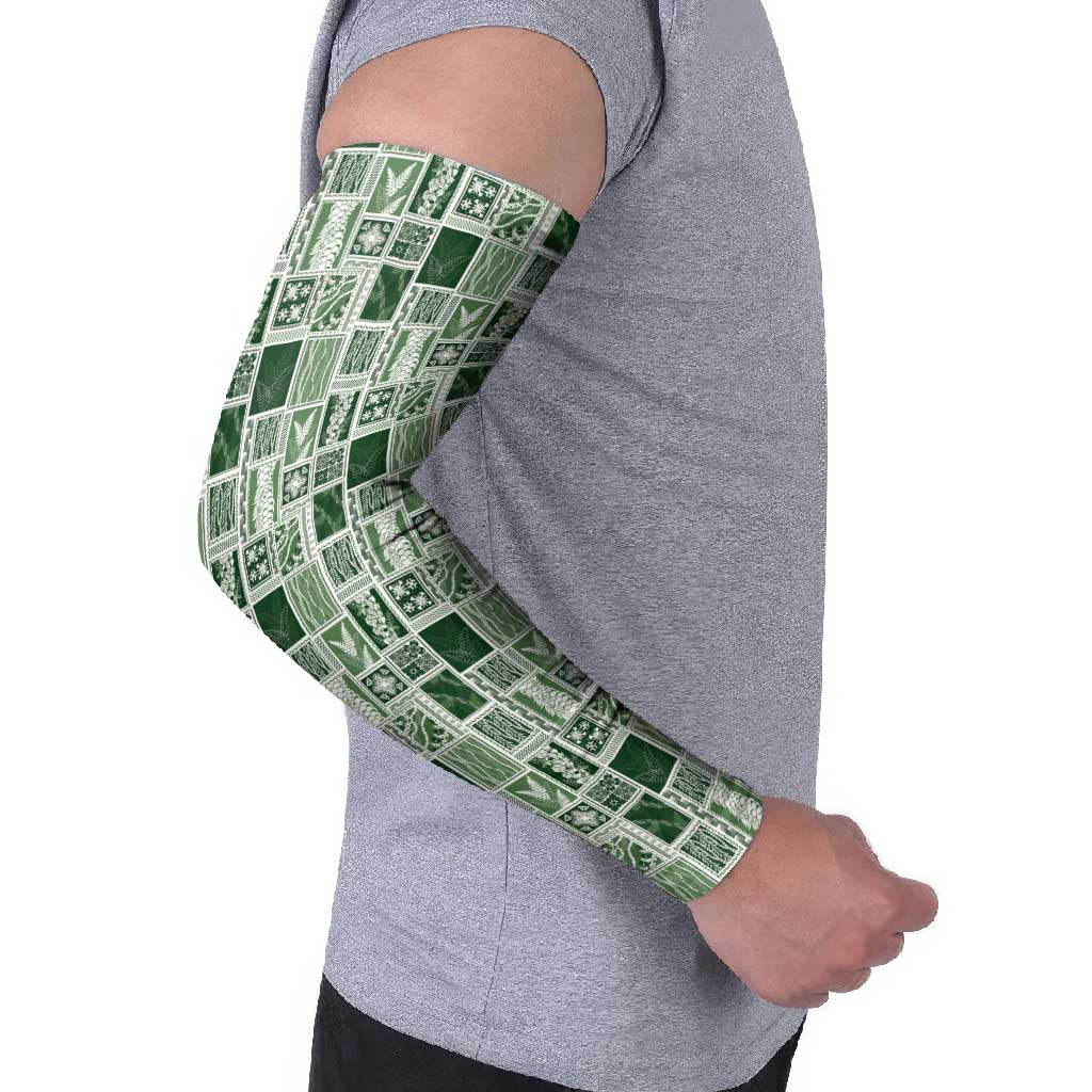 Vintage Aloha Block Quilt Arm Sleeves Green Inspired Lei Motifs - Polynesian Pride