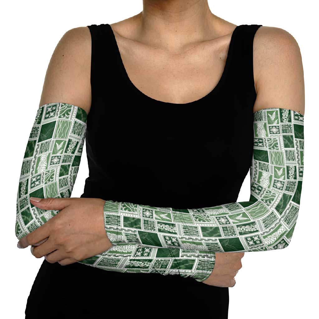 Vintage Aloha Block Quilt Arm Sleeves Green Inspired Lei Motifs - Polynesian Pride