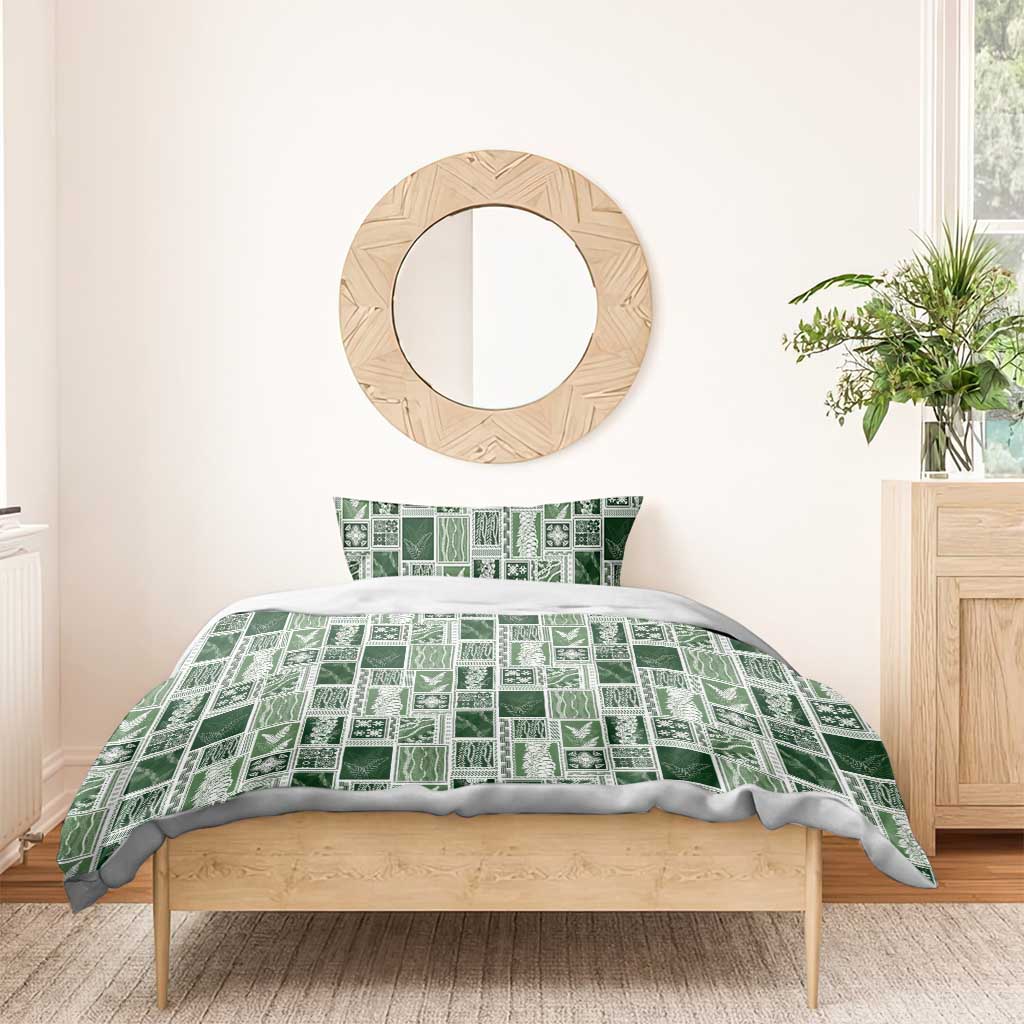Vintage Aloha Block Quilt Bedding Set Green Inspired Lei Motifs - Polynesian Pride