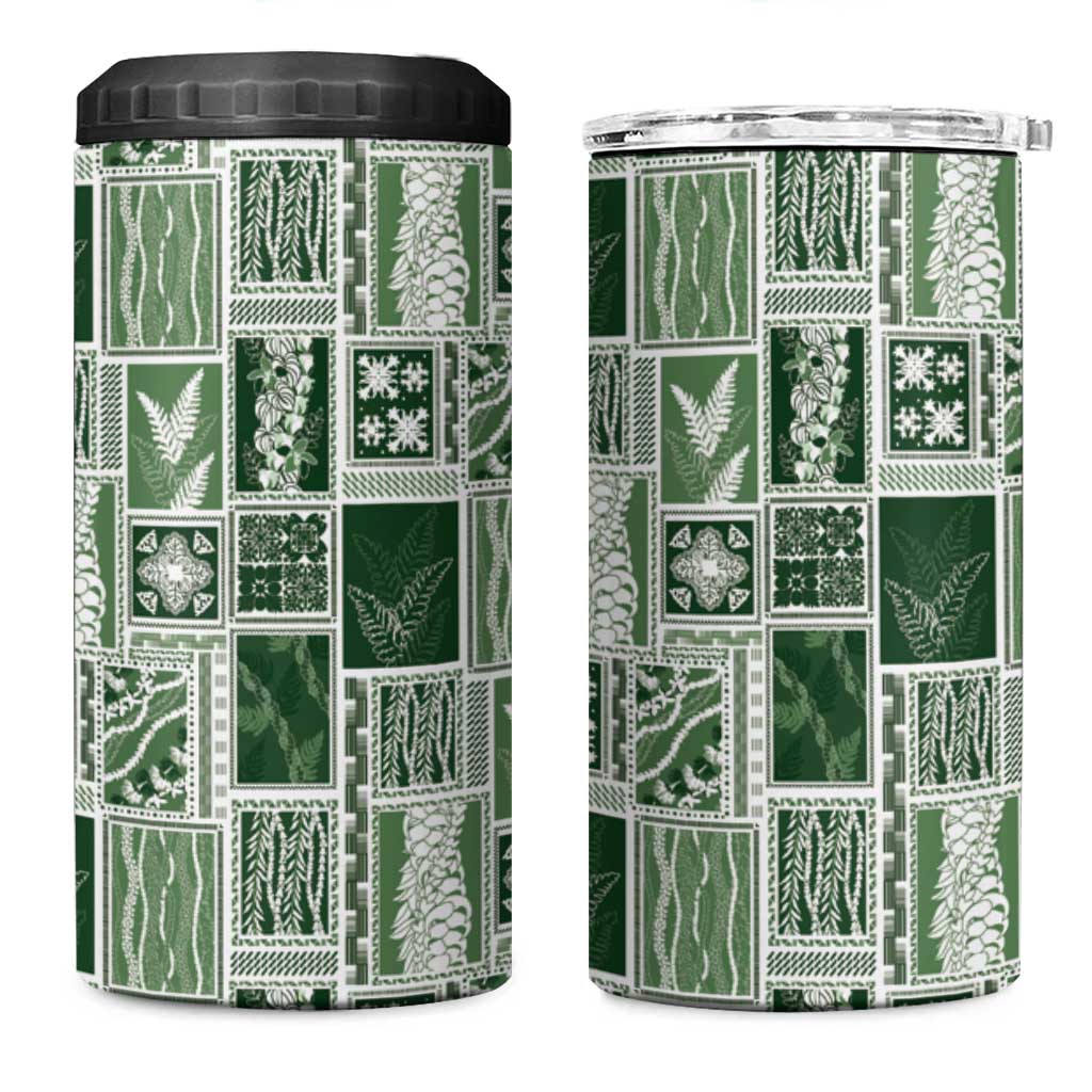 Vintage Aloha Block Quilt 4 in 1 Can Cooler Tumbler Green Inspired Lei Motifs LT9 One Size: 16 oz Green - Polynesian Pride