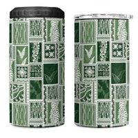 Vintage Aloha Block Quilt 4 in 1 Can Cooler Tumbler Green Inspired Lei Motifs LT9 One Size: 16 oz Green - Polynesian Pride