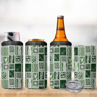 Vintage Aloha Block Quilt 4 in 1 Can Cooler Tumbler Green Inspired Lei Motifs LT9 - Polynesian Pride