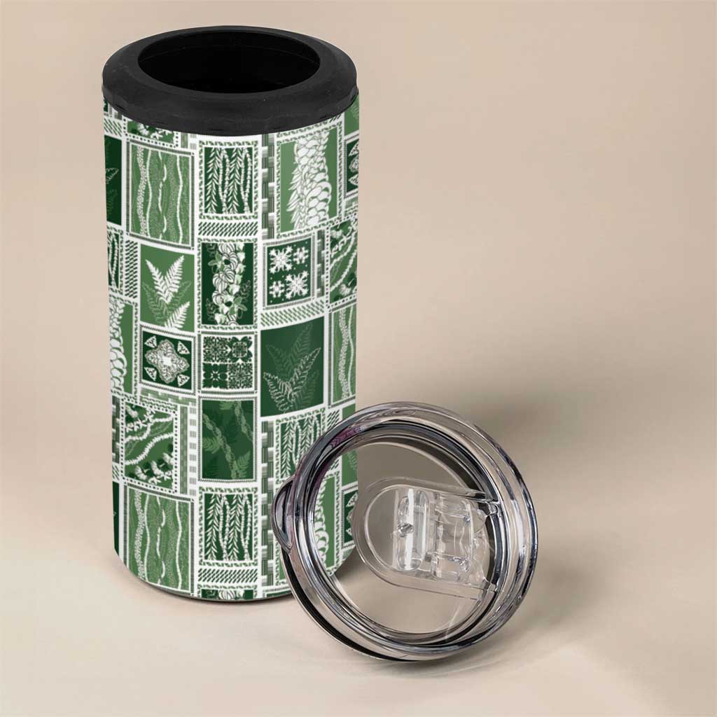 Vintage Aloha Block Quilt 4 in 1 Can Cooler Tumbler Green Inspired Lei Motifs LT9 - Polynesian Pride
