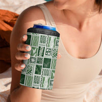 Vintage Aloha Block Quilt 4 in 1 Can Cooler Tumbler Green Inspired Lei Motifs LT9 - Polynesian Pride