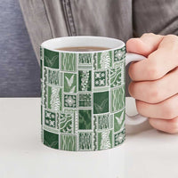 Vintage Aloha Block Quilt Ceramic Mug Green Inspired Lei Motifs - Polynesian Pride