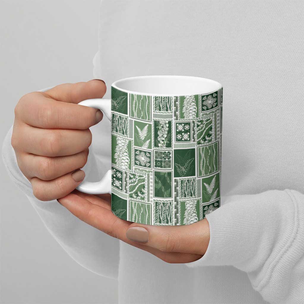 Vintage Aloha Block Quilt Ceramic Mug Green Inspired Lei Motifs - Polynesian Pride