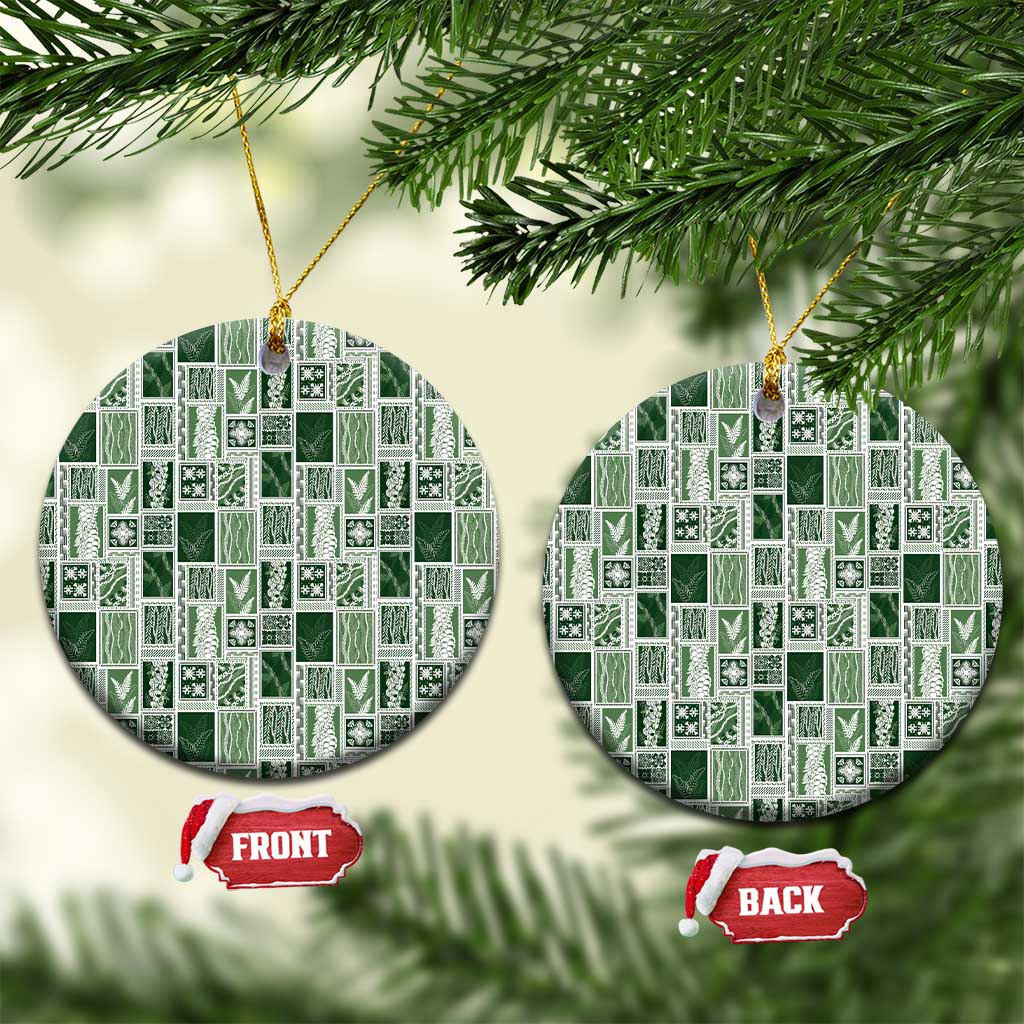 Vintage Aloha Block Quilt Ceramic Ornament Green Inspired Lei Motifs - Polynesian Pride