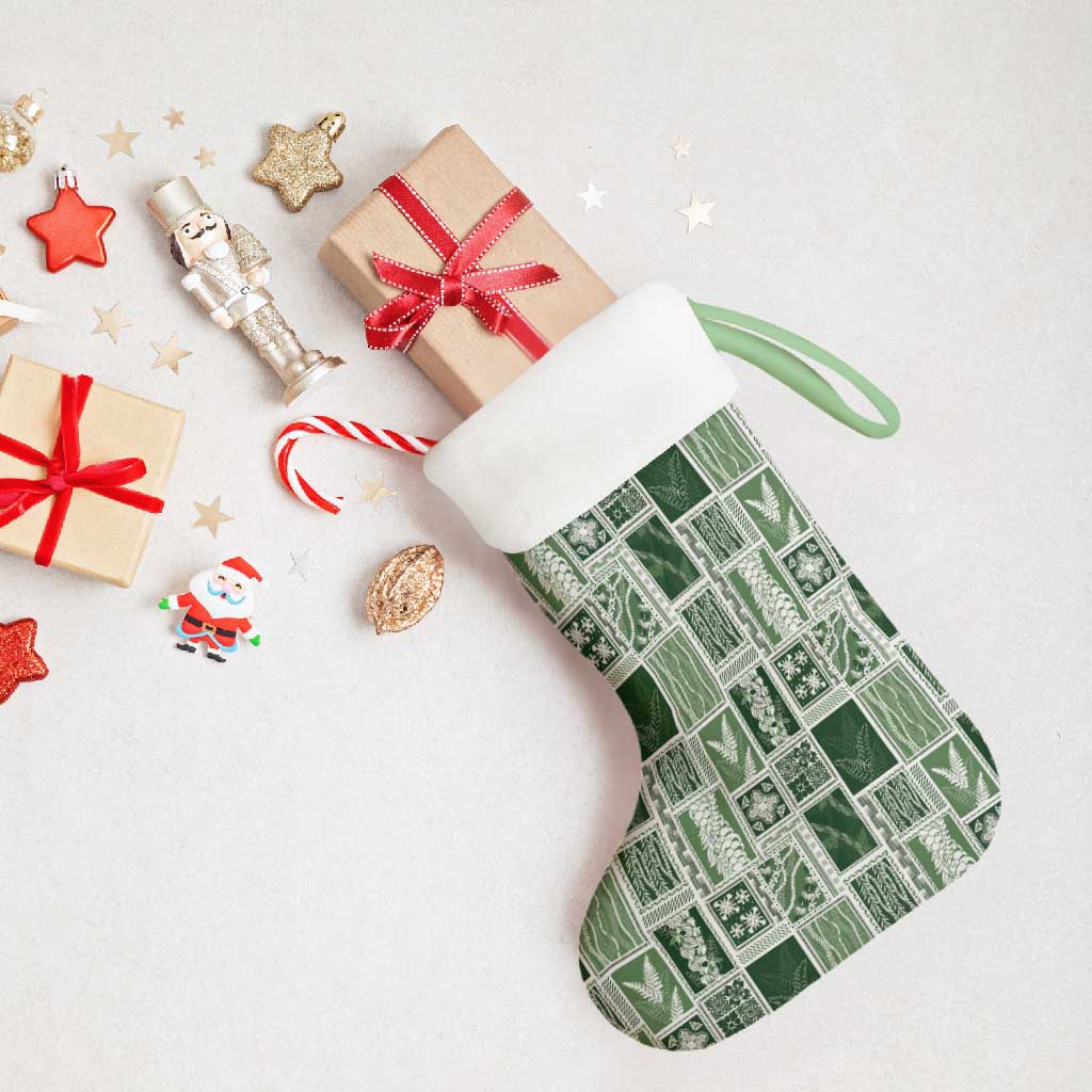 Vintage Aloha Block Quilt Christmas Stocking Green Inspired Lei Motifs - Polynesian Pride