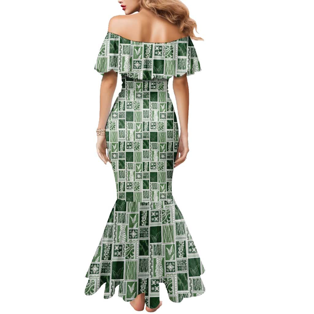 Vintage Aloha Block Quilt Family Matching Mermaid Dress and Hawaiian Shirt Green Inspired Lei Motifs LT9 - Polynesian Pride