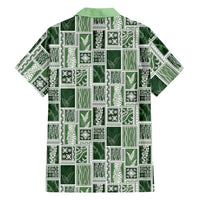 Vintage Aloha Block Quilt Family Matching Off The Shoulder Long Sleeve Dress and Hawaiian Shirt Green Inspired Lei Motifs LT9 - Polynesian Pride