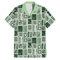 Vintage Aloha Block Quilt Family Matching Off Shoulder Maxi Dress and Hawaiian Shirt Green Inspired Lei Motifs LT9 Dad's Shirt - Short Sleeve Green - Polynesian Pride
