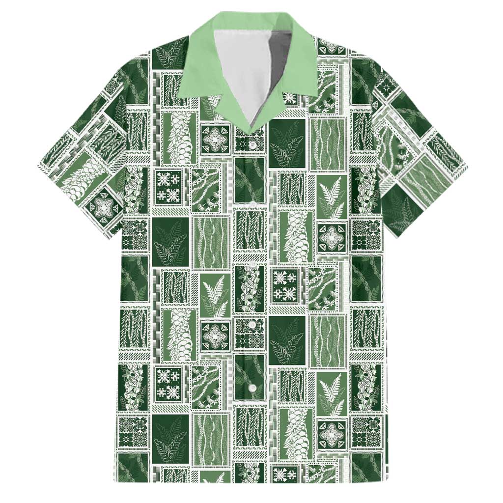 Vintage Aloha Block Quilt Family Matching Puletasi and Hawaiian Shirt Green Inspired Lei Motifs LT9 Dad's Shirt - Short Sleeve Green - Polynesian Pride