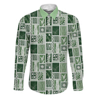Vintage Aloha Block Quilt Family Matching Short Sleeve Bodycon Dress and Hawaiian Shirt Green Inspired Lei Motifs LT9 Dad's Shirt - Long Sleeve Green - Polynesian Pride