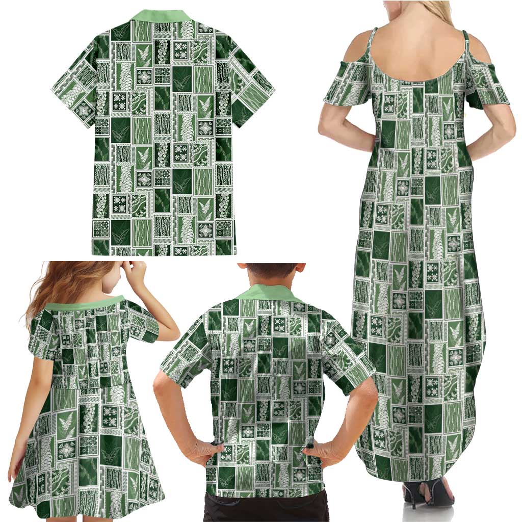 Vintage Aloha Block Quilt Family Matching Summer Maxi Dress and Hawaiian Shirt Green Inspired Lei Motifs LT9 - Polynesian Pride